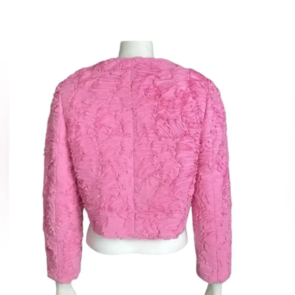 NWT Massimo Dutti Pink Textured Blazer Crop Jacket Sz Small RARE